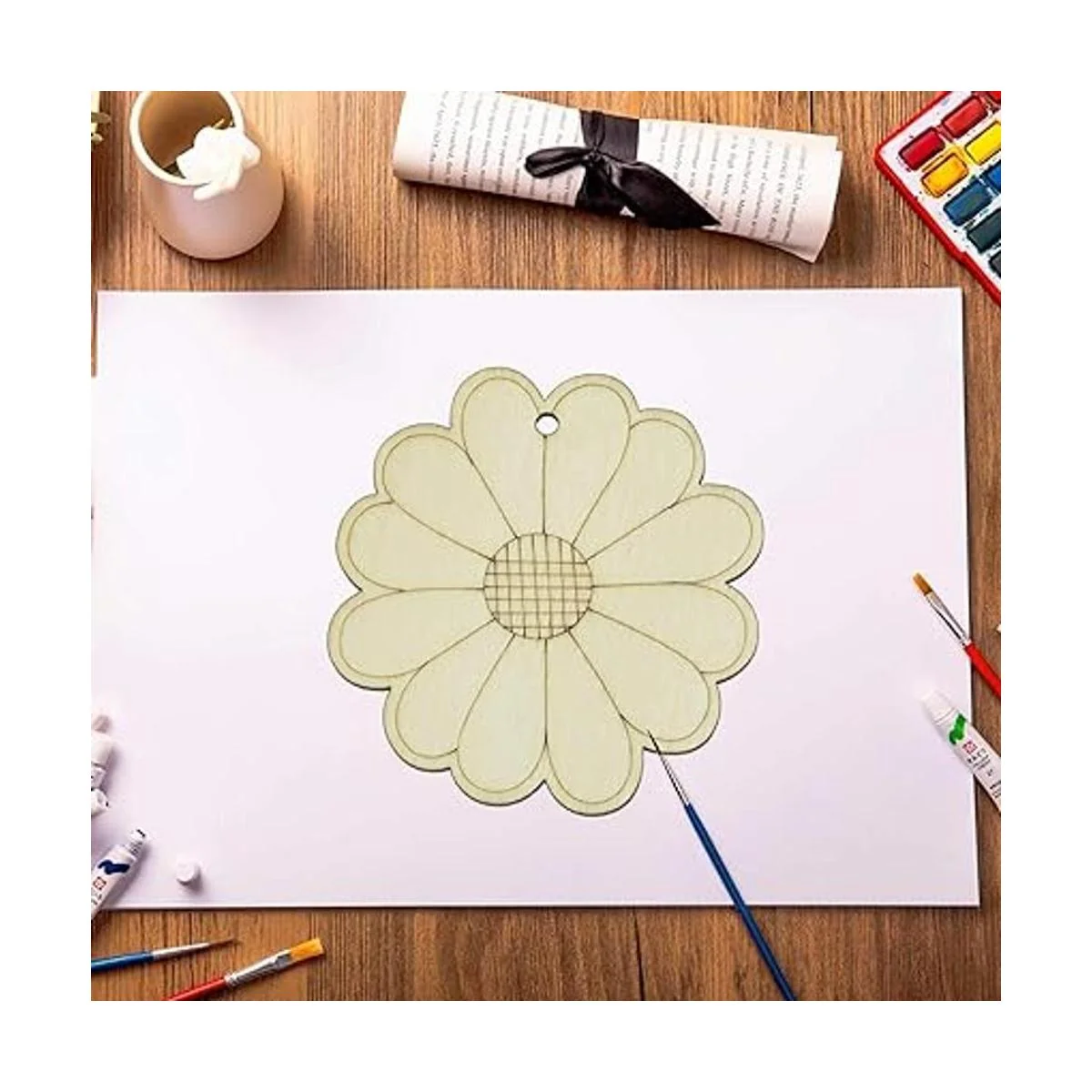 Creaides Adornos colgantes de madera con forma de flor de_7