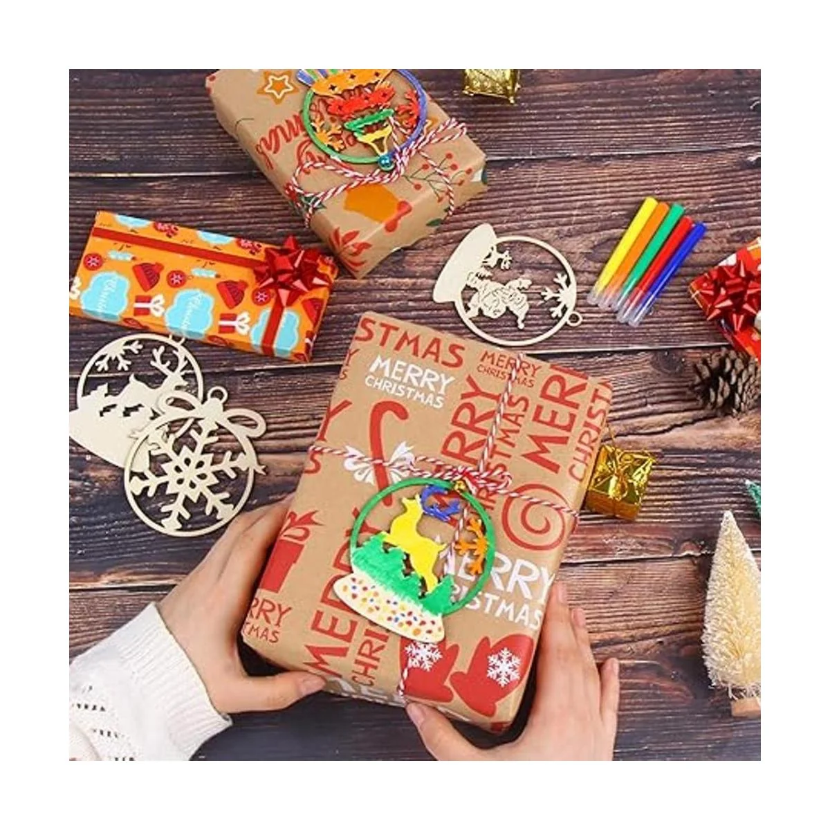 KIMOBER 30 rebanadas de madera de Navidad adornos para_3