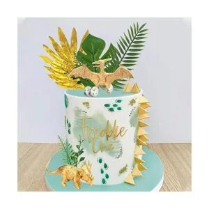 16 piezas de decoración de pastel de dinosaurio dorado_7