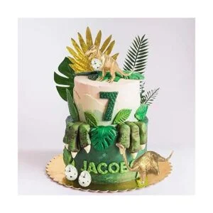 16 piezas de decoración de pastel de dinosaurio dorado_6