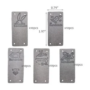 50 etiquetas de piel sintética hechas a mano con botones_2