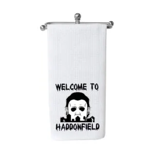 Toalla de cocina divertida de bienvenida a Haddonfield_1