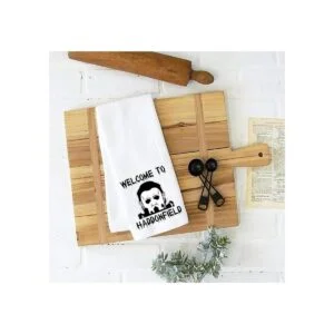 Toalla de cocina divertida de bienvenida a Haddonfield_3