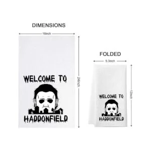 Toalla de cocina divertida de bienvenida a Haddonfield_2