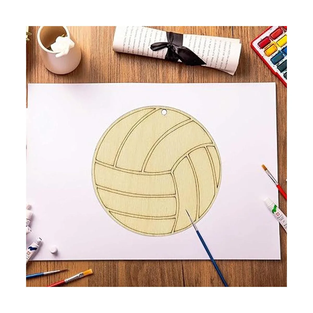 Creaides Letrero de madera con forma de voleibol para_6