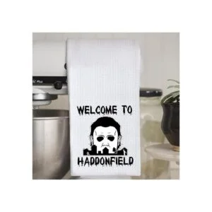 Toalla de cocina divertida de bienvenida a Haddonfield_5