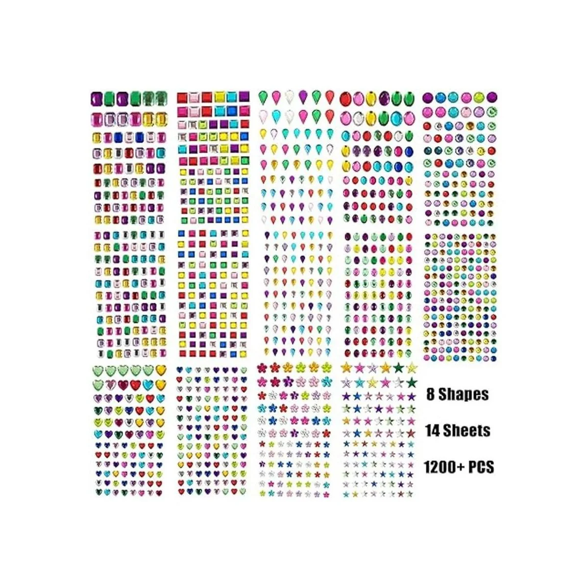 Más de 1200 calcomanías de gemas autoadhesivas 14 hojas_2