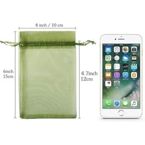 HRX Package 100 bolsas de organza con cordón verde oliva_4