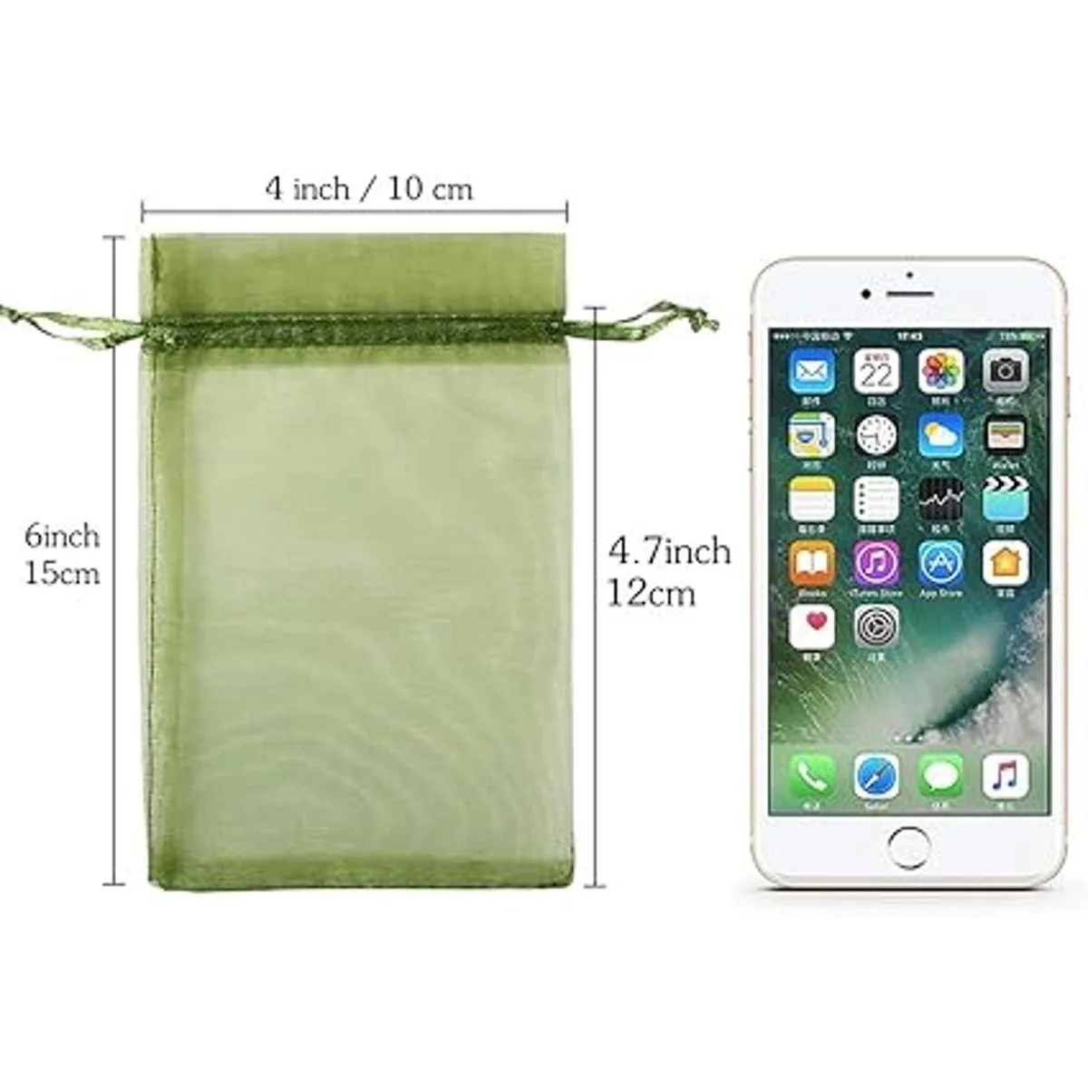 HRX Package 100 bolsas de organza con cordón verde oliva_4