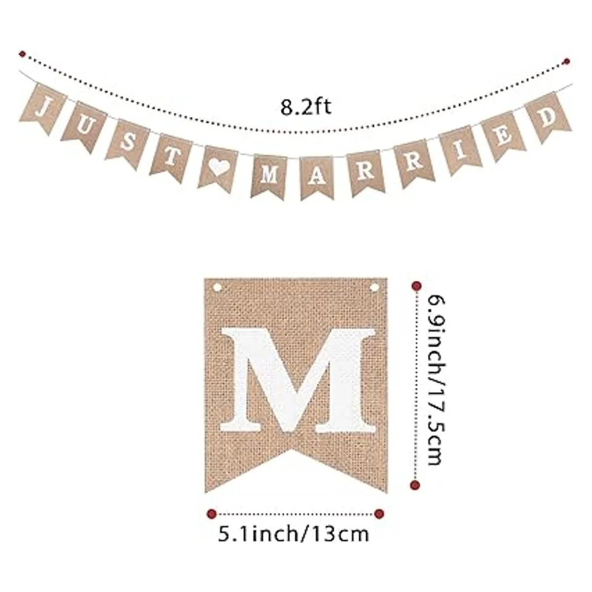 Bandera de arpillera Just Married banderines de boda con_2