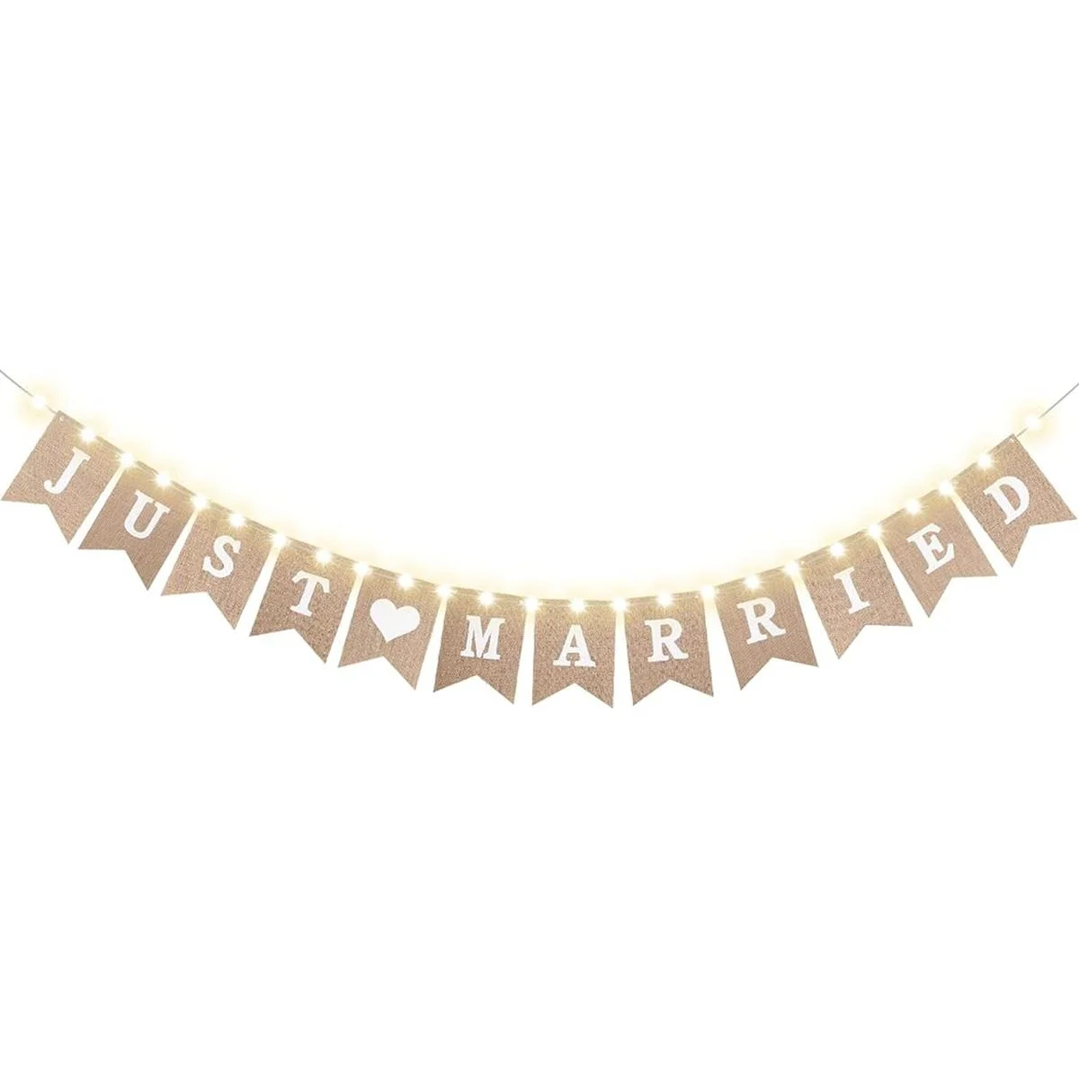 Bandera de arpillera Just Married banderines de boda con_1