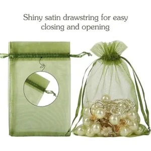 HRX Package 100 bolsas de organza con cordón verde oliva_3