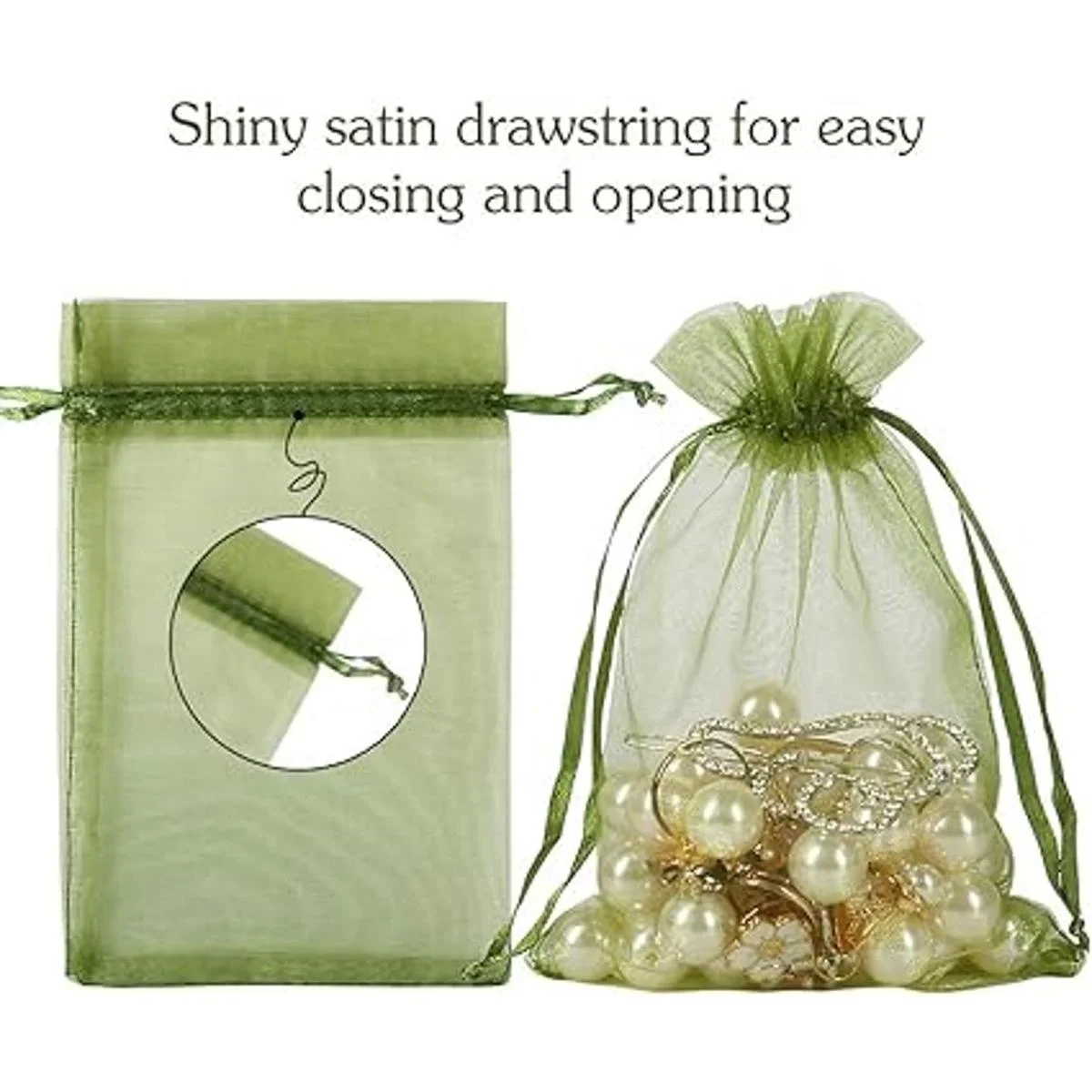 HRX Package 100 bolsas de organza con cordón verde oliva_3