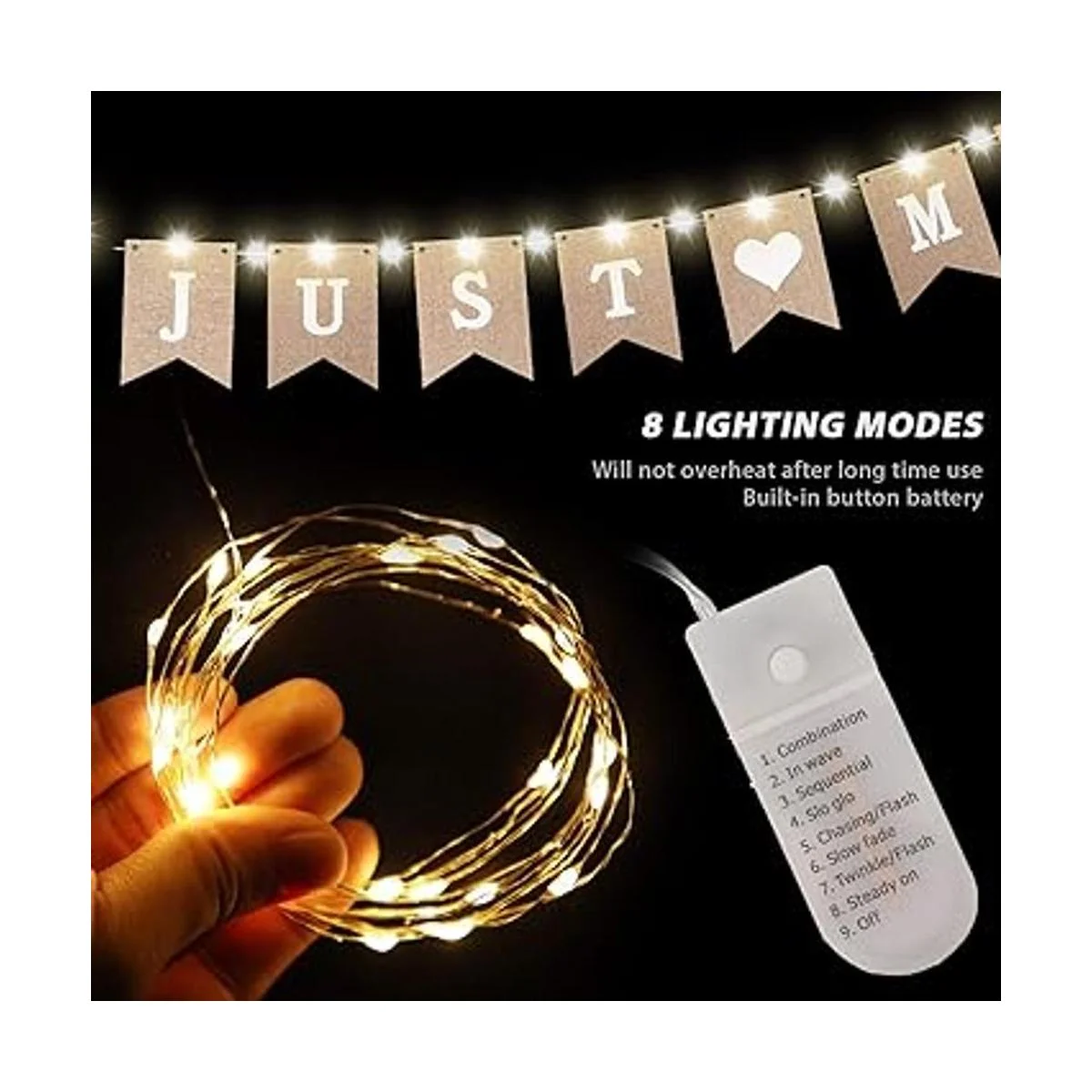 Bandera de arpillera Just Married banderines de boda con_3