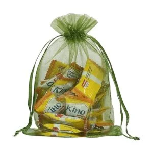 HRX Package 100 bolsas de organza con cordón verde oliva_5