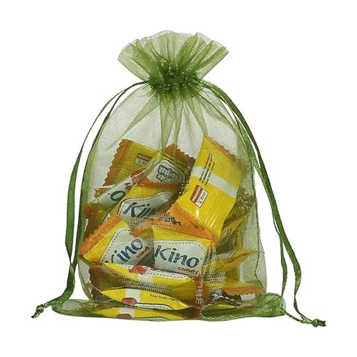 HRX Package 100 bolsas de organza con cordón verde oliva_5