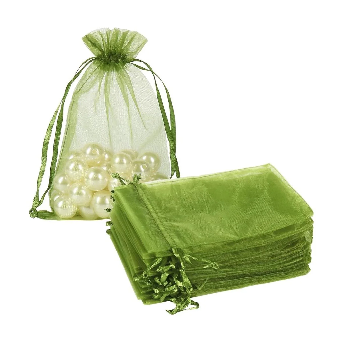 HRX Package 100 bolsas de organza con cordón verde oliva_1