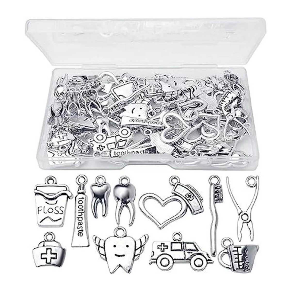 72 colgantes de plata envejecida con dientes saludables_1