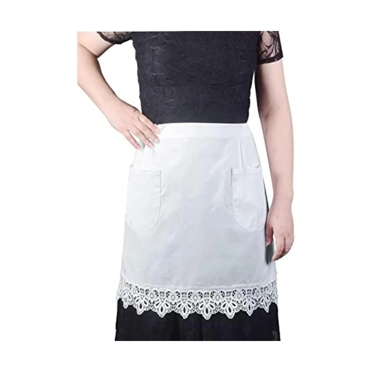 Delantal de encaje blanco cintura algodón cocina medio_1