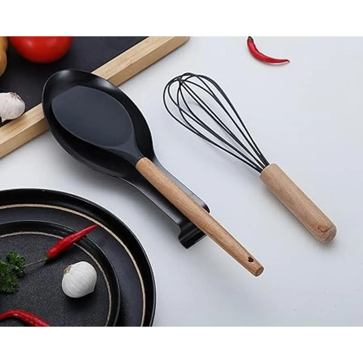 Soporte de cuchara negro mate soporte de cuchara de acero_5