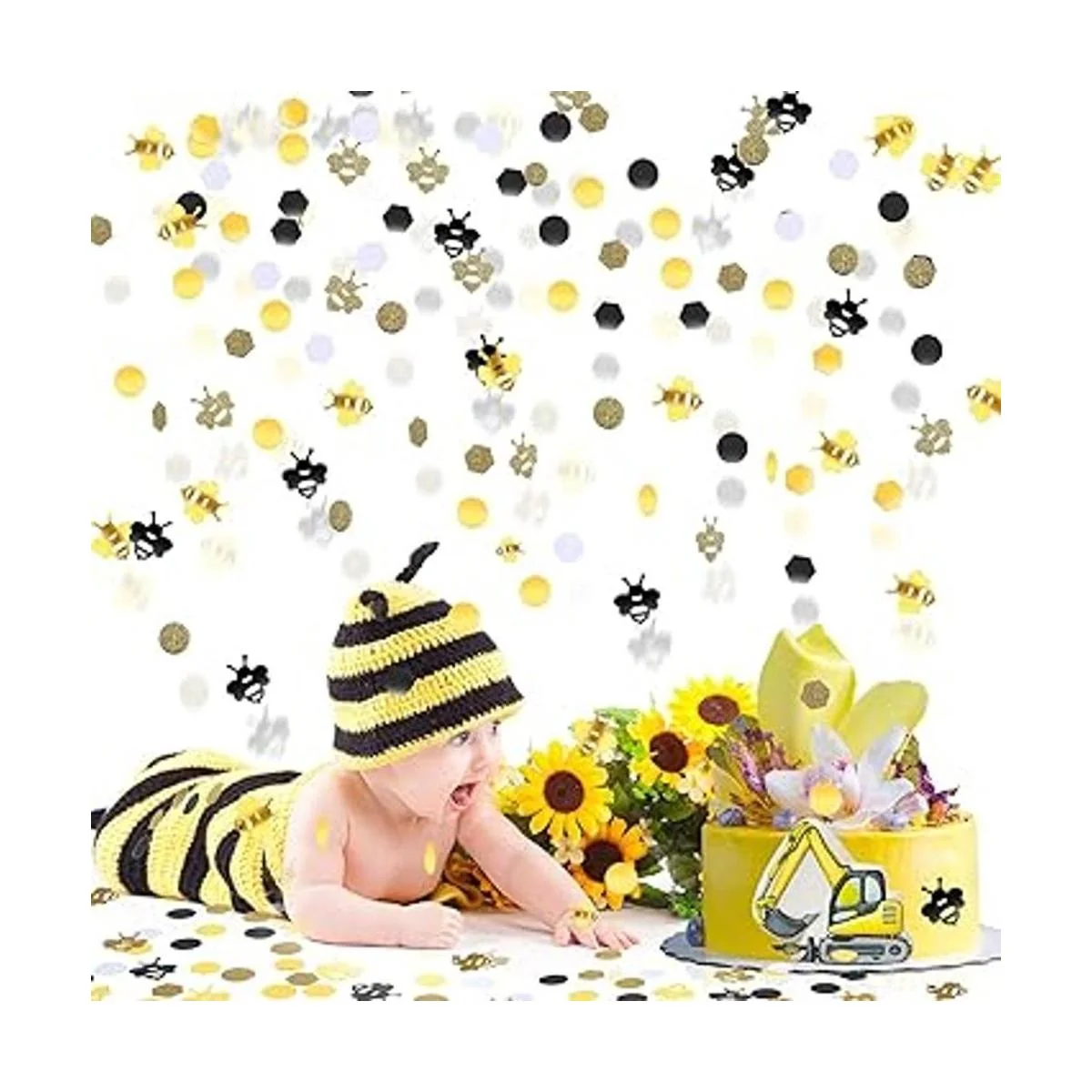 410 piezas de confeti de abeja dorado con purpurina de_4