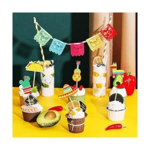 43 piezas de decoración para cupcakes de fiesta y pancarta_5