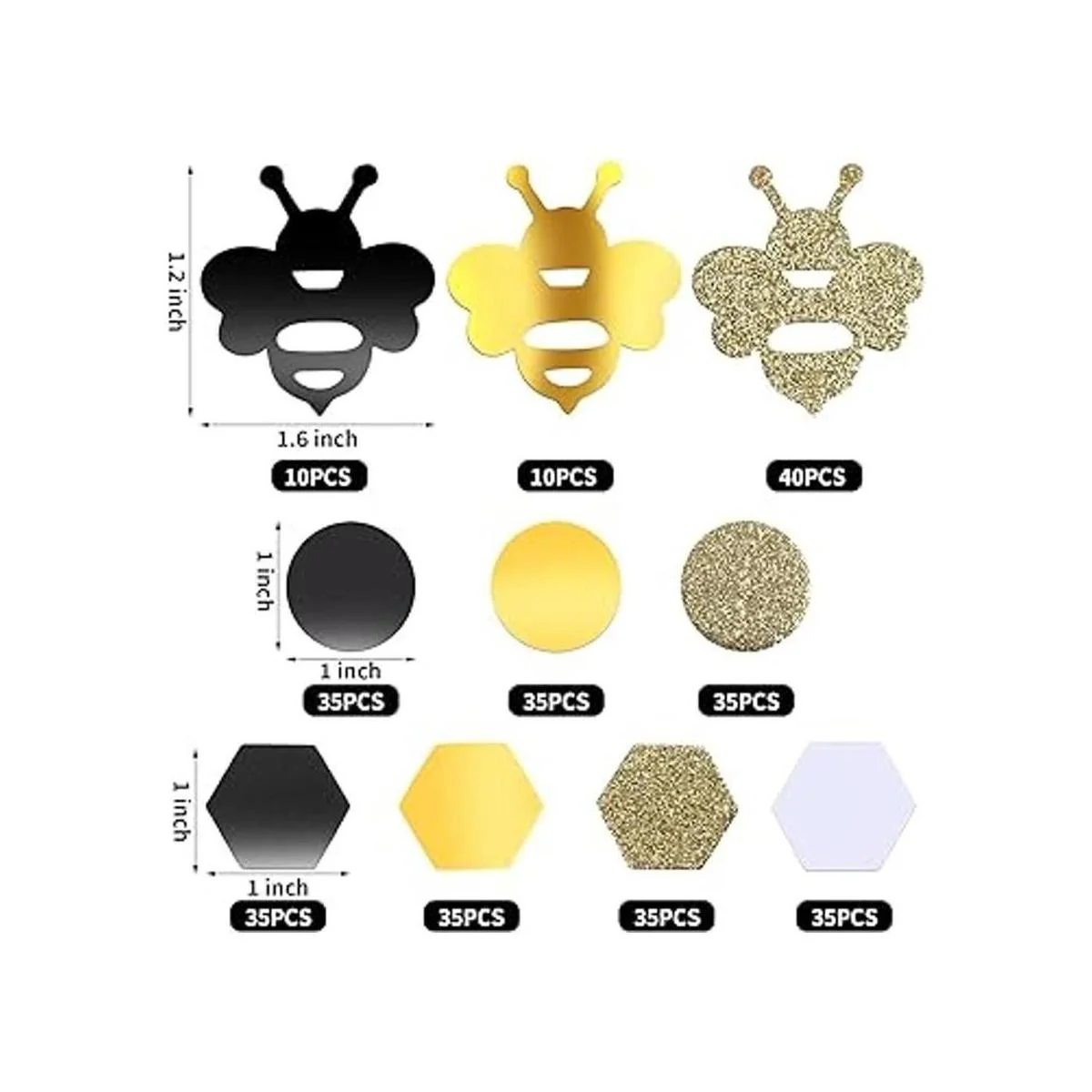 410 piezas de confeti de abeja dorado con purpurina de_2