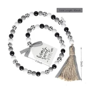 Guirnalda de cuentas de madera a cuadros de granja con_2