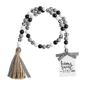 Guirnalda de cuentas de madera a cuadros de granja con_1