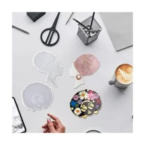 2 piezas Afro hembra cabeza posavasos resina molde_3