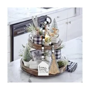 Guirnalda de cuentas de madera a cuadros de granja con_6