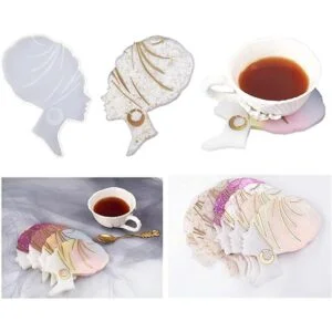 2 piezas Afro hembra cabeza posavasos resina molde_5