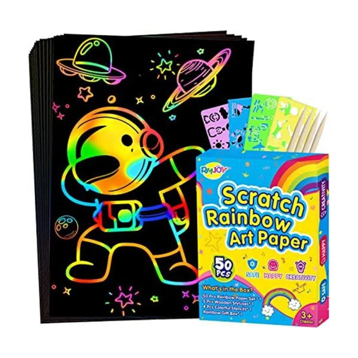 RMJOY Juego de papel para rascar arcoíris 59 piezas de_1