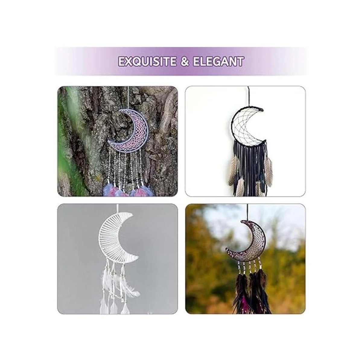 Hoedia 8 anillos dorados de macramé atrapasueños aros de_6