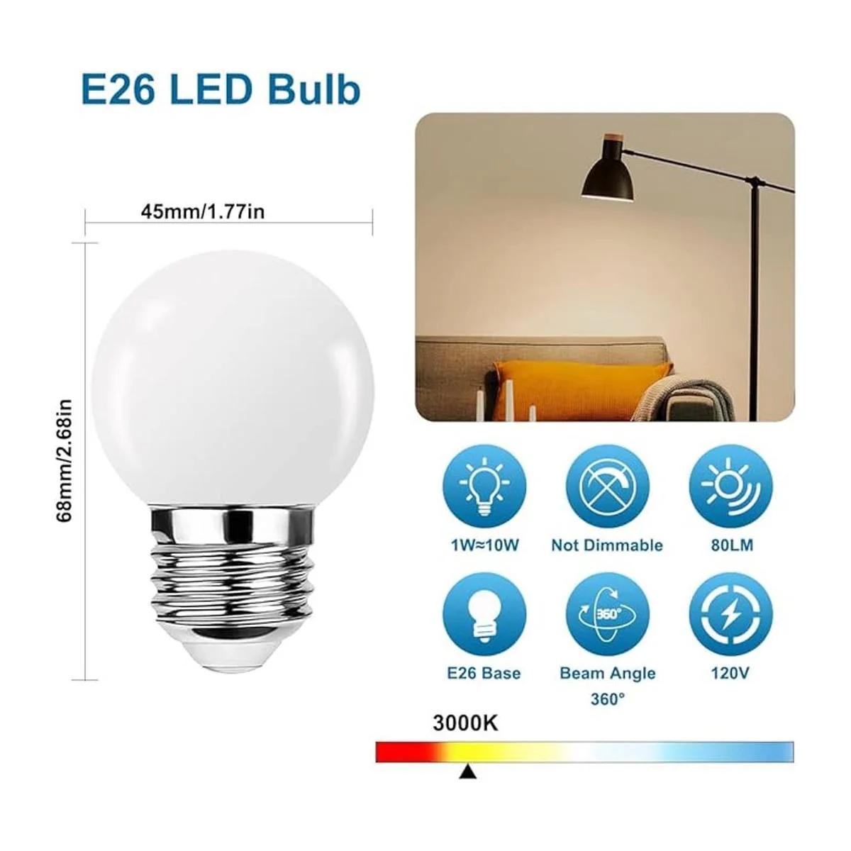 ProCrus Bombilla LED E26 G14 de 1 W pequeñas bombillas_2