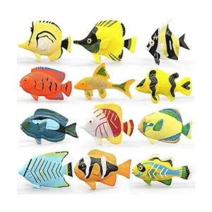 HAPTIME Juego de 12 juguetes de peces tropicales pástico_6