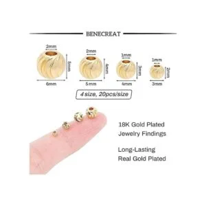 BENECREAT 80pcs 4Sizes18K chapado en oro cuentas_5