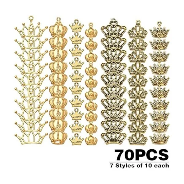 70pcs 7 estilos corona encantadores colgantes aleación 3D_2