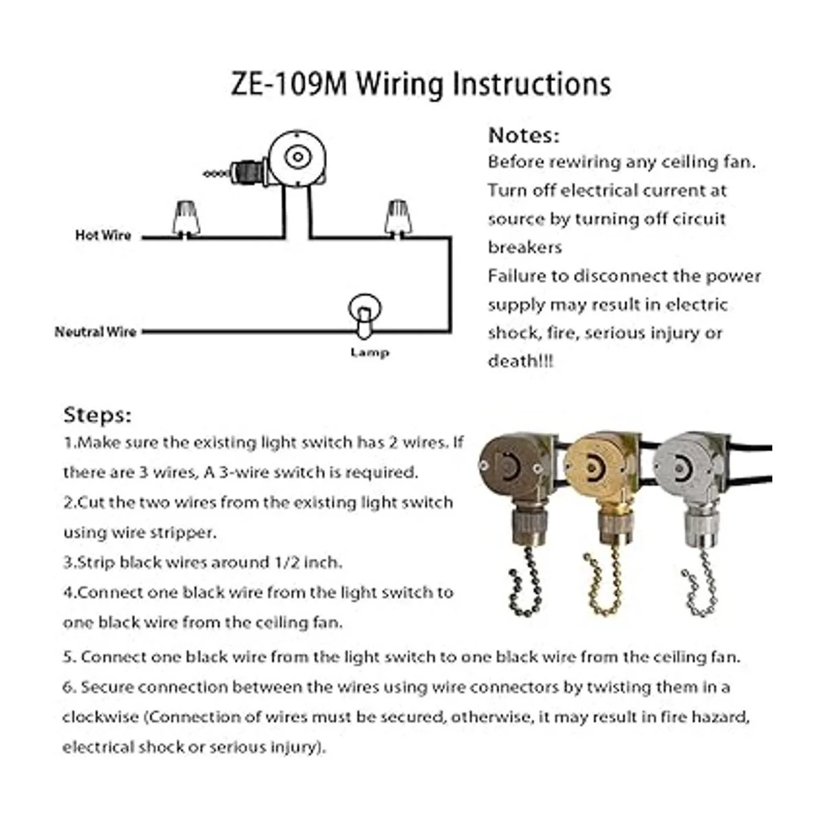 Interruptor de luz de ventilador de techo Zing Ear_5