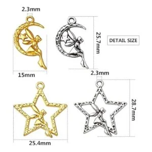 60pcs Hada en Luna Estrella Charms Aleación ngel Hada_2