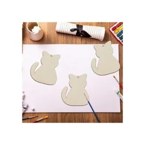 Creaides Adornos de madera con forma de gato para_5