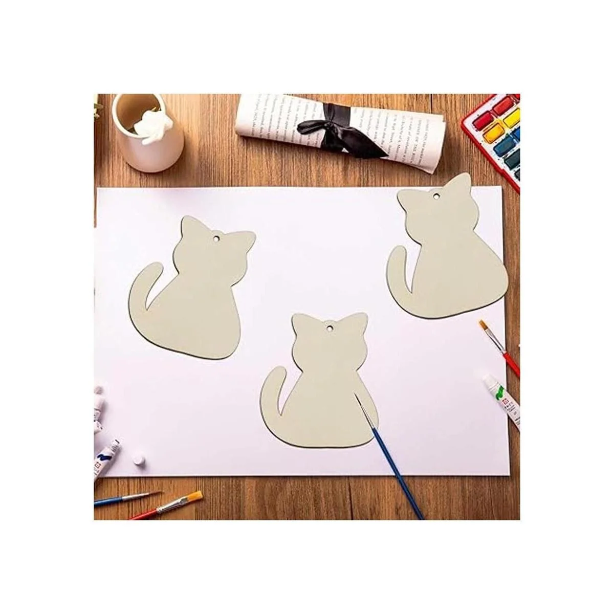 Creaides Adornos de madera con forma de gato para_5