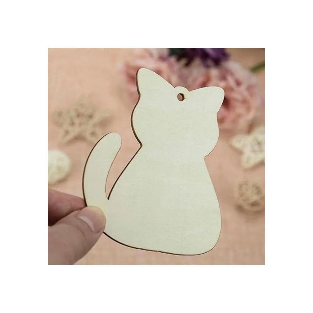 Creaides Adornos de madera con forma de gato para_4