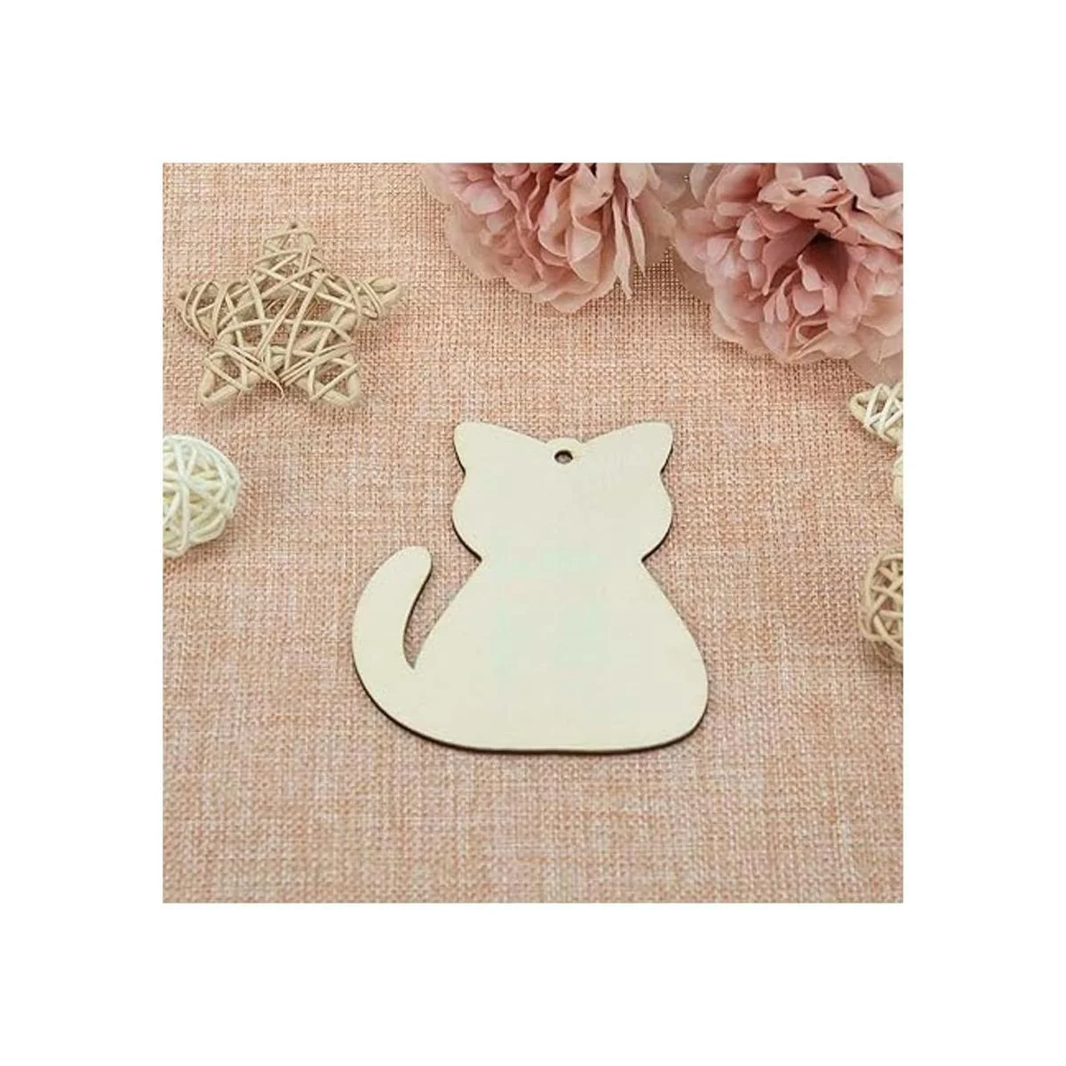 Creaides Adornos de madera con forma de gato para_3