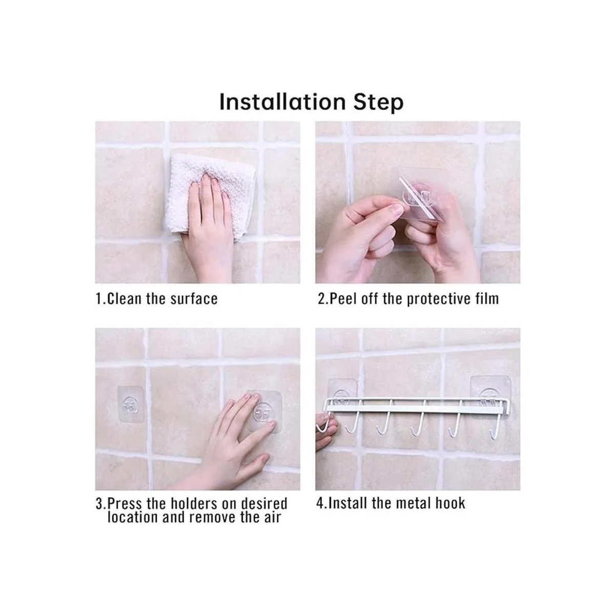 Rainmae Paquete de 2 ganchos de pared adhesivos de cocina_3