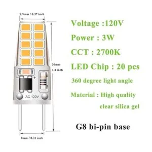 Paquete de 5 bombillas LED G8 de color blanco suave 2700_2