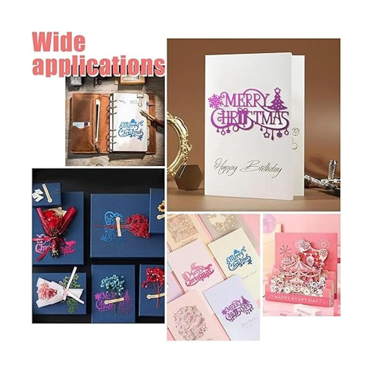 GLOBLELAND 4 plantillas grandes de corte de metal de Feliz_6