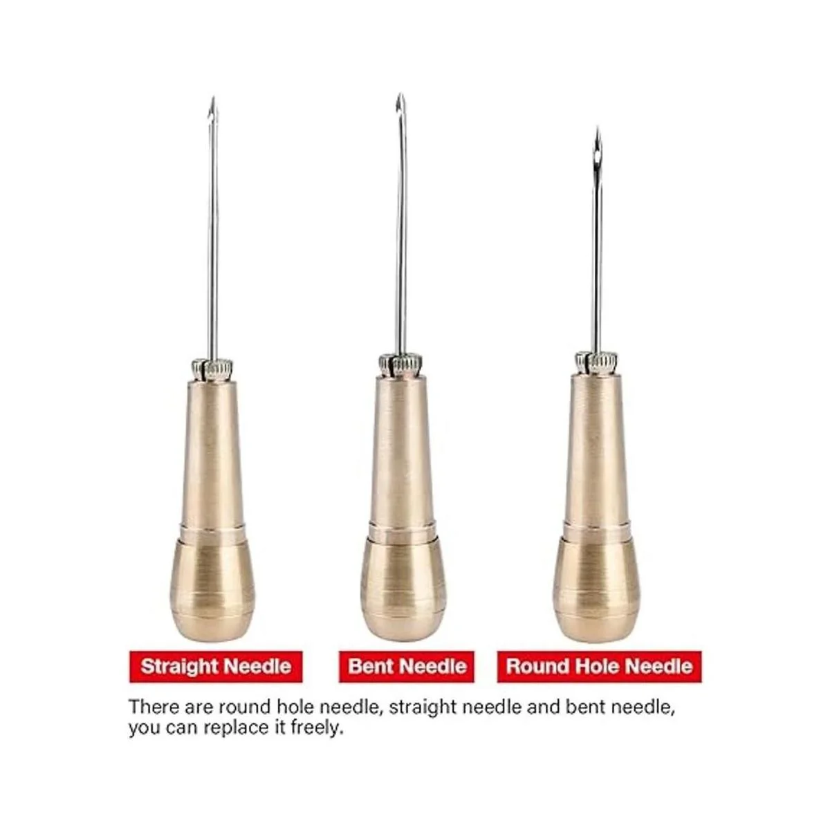 Oumefar Punzón de costura de cuero con 3 agujas de costura_4