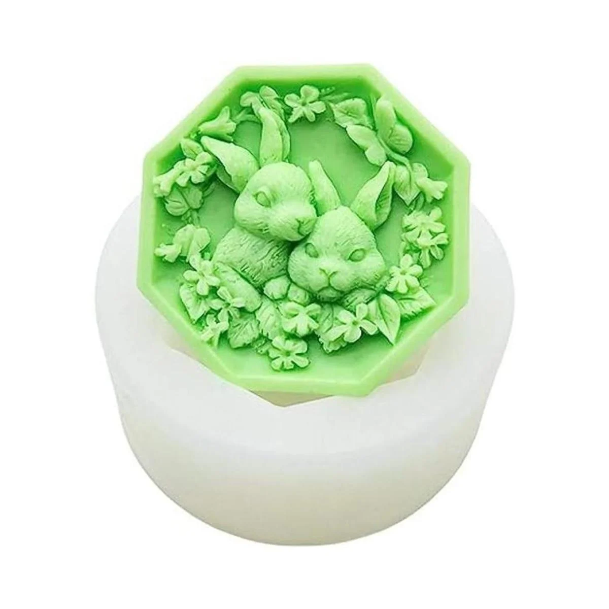 Octágono Marco Conejo con Flores Molde de Jabón de_1