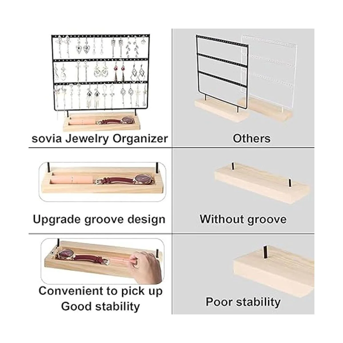 Organizador de aretes de 3 niveles con 75 agujeros_5